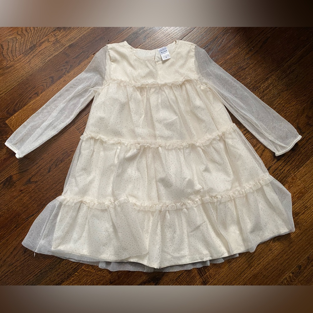 metallic shimmer dress 4T toddler girl dress tiered ruffle dot sheer overlay